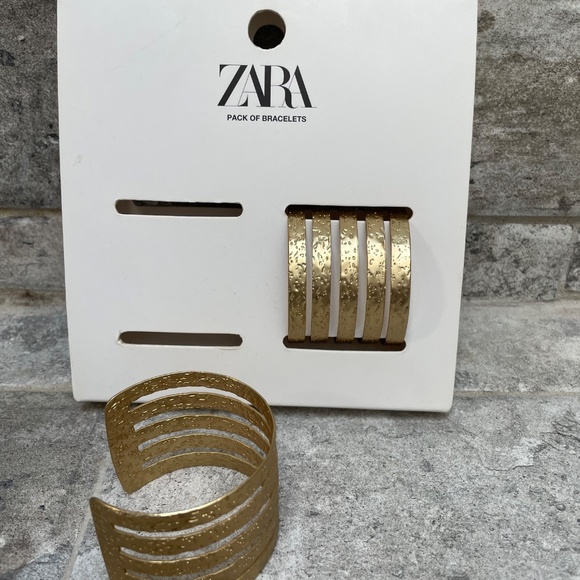 ❤️ ZARA GOLD SET OF TWO CUFF BRACELETS NEW - Picture 6 of 6